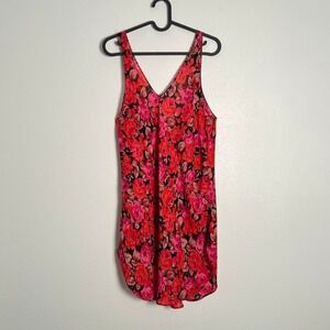Vibrant 90s Vintage Cinema Etoile Slip Dress Floral Rose Print V-Neck  Coquette